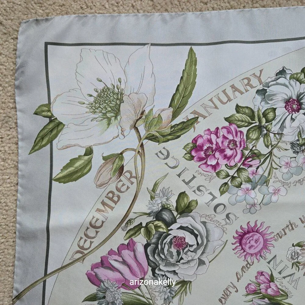 Brooks Brothers Silk Scarf Four Seasons of Flowers Purple Grey